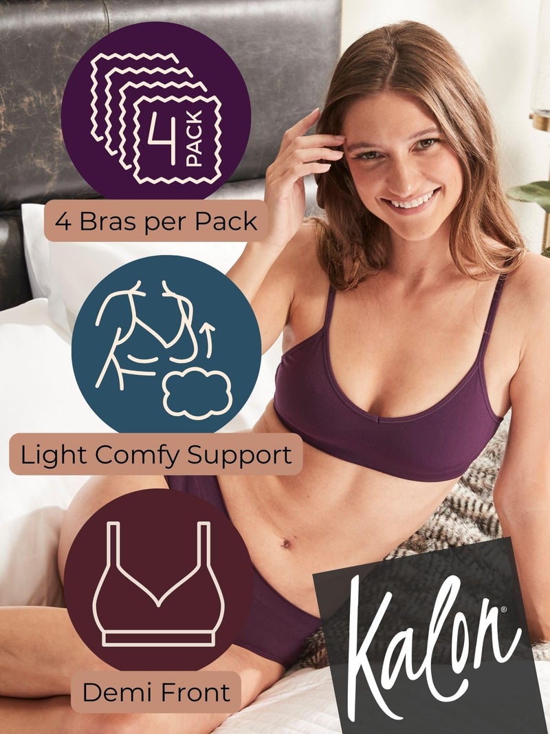 Kalon Womenâ€™s 4 Pack Demi Padded Bralette Wireless Comfortable Bra (M/L Busty, Dark Vintage) - Image 2